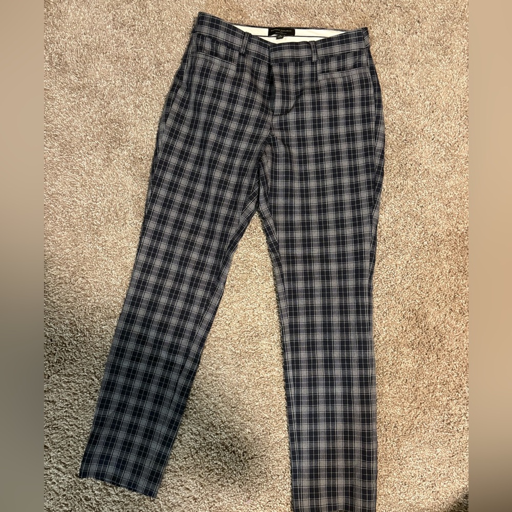 Banana Republic Women's Plaid Trousers - Navy Blue and Gray